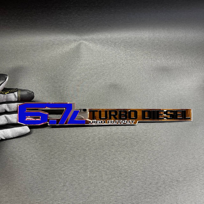 6.7L Turbo Diesel High Output badge for diesel truck side emblem replacement style.