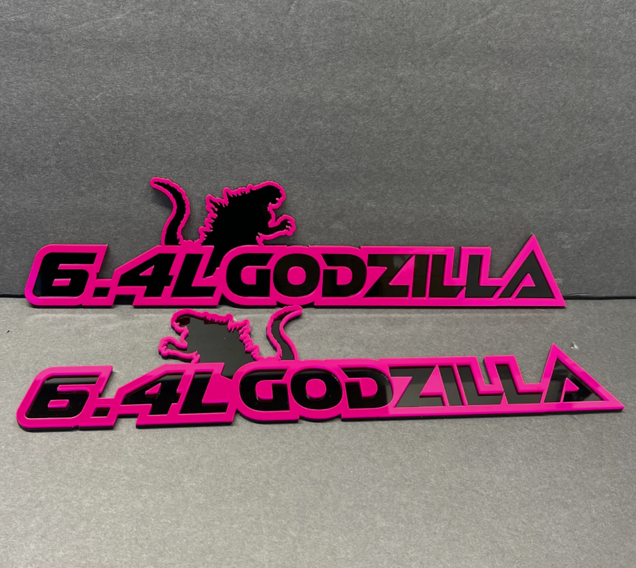Custom 6.4L truck badge with aggressive dinosaur look