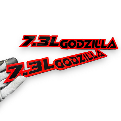 Custom 7.3 truck badge with aggressive dinosaur design