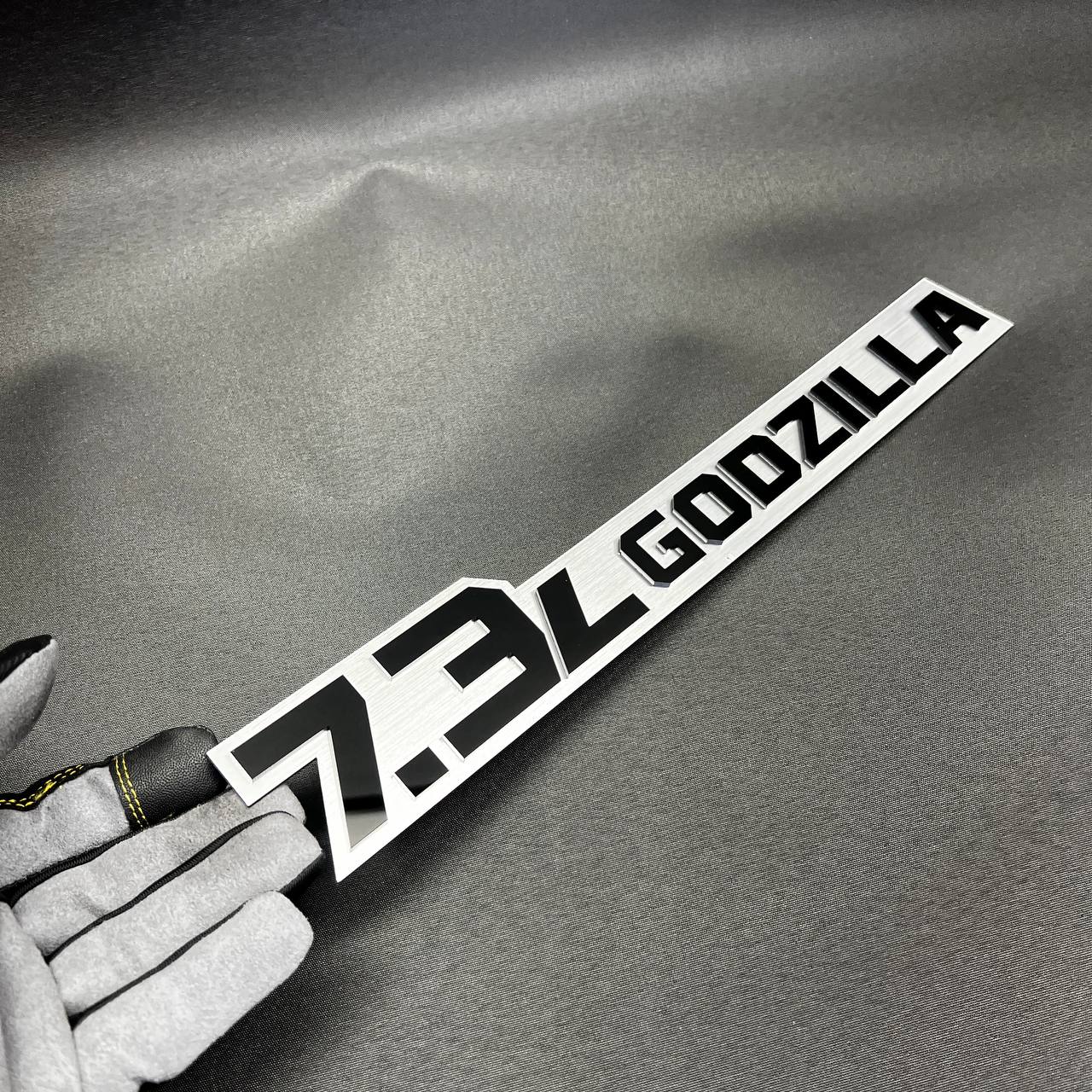 Pink Godzilla 7.3L acrylic badge for Ford Super Duty diesel and gas truck styling searches