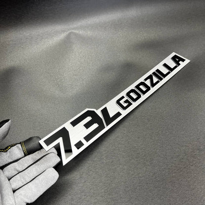 Pink Godzilla 7.3L acrylic badge for Ford Super Duty diesel and gas truck styling searches