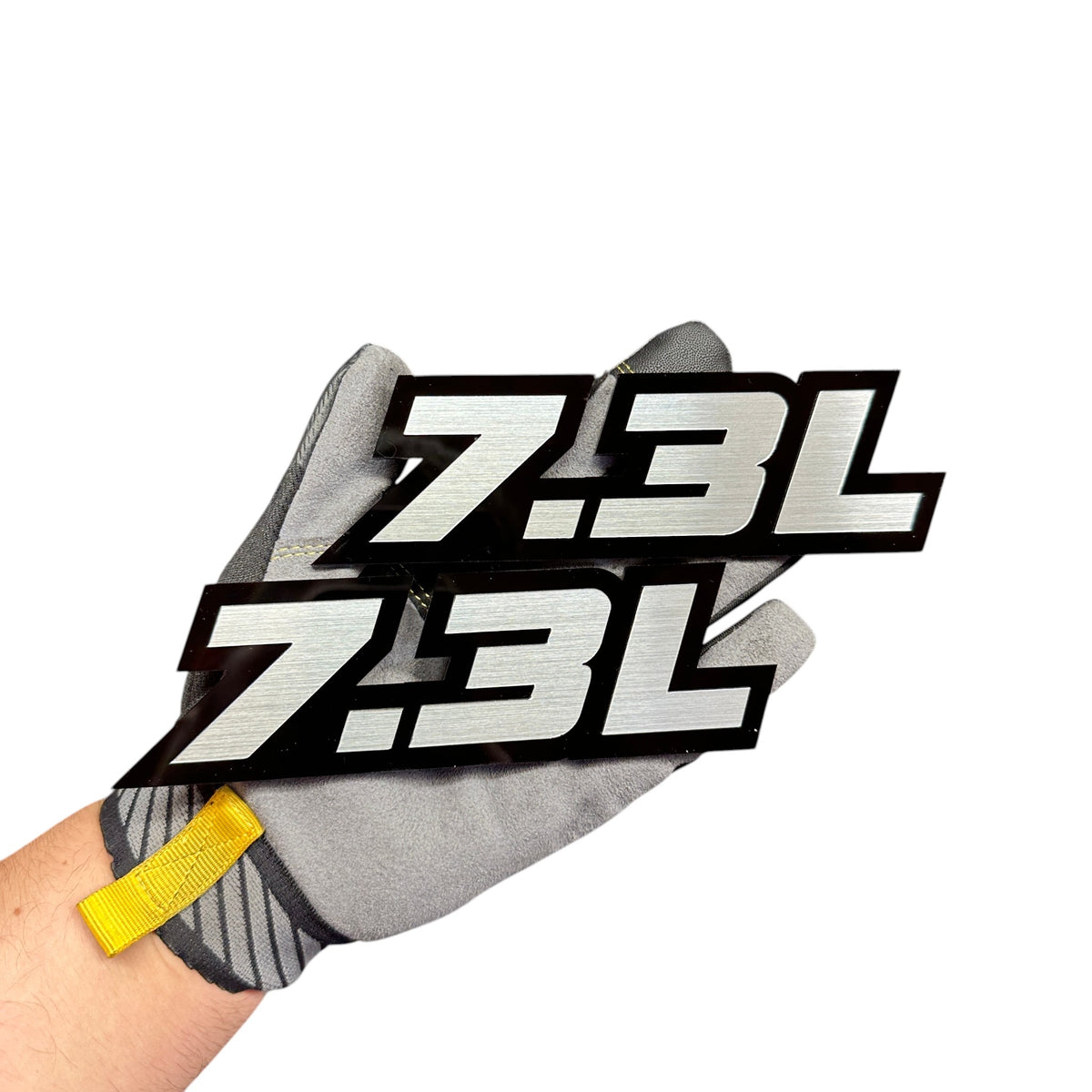 7.3L engine car badge with brushed silver lettering for Ford F-250 F-350 truck
