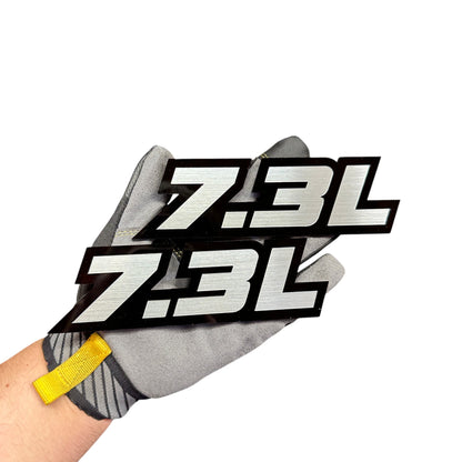 7.3L engine car badge with brushed silver lettering for Ford F-250 F-350 truck