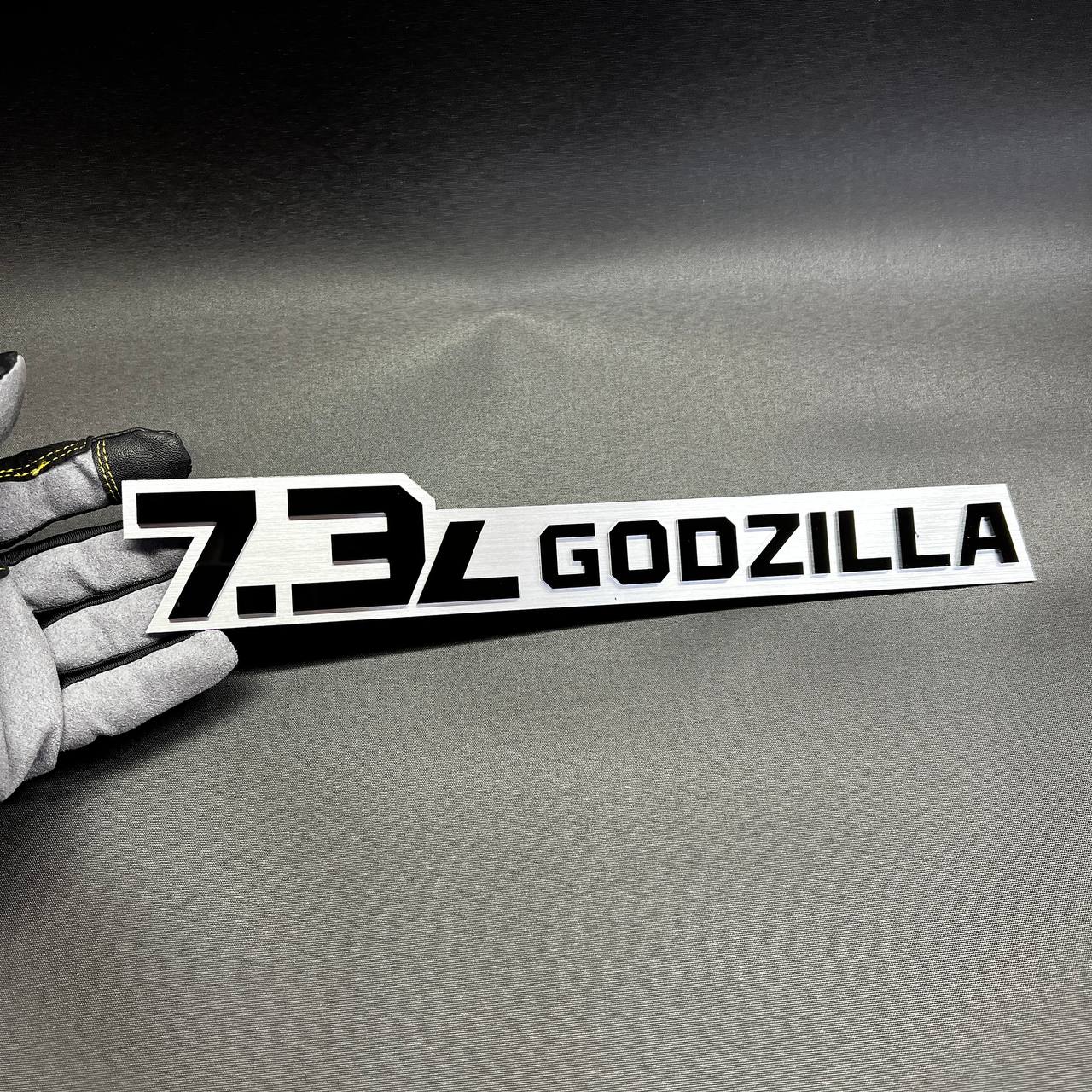 Ford F250 F350 7.3L Godzilla acrylic badge for fender, hood, tailgate, or side panel use.