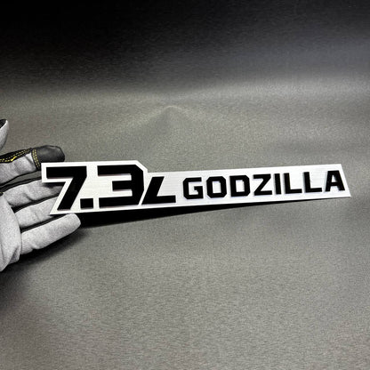 Ford F250 F350 7.3L Godzilla acrylic badge for fender, hood, tailgate, or side panel use.