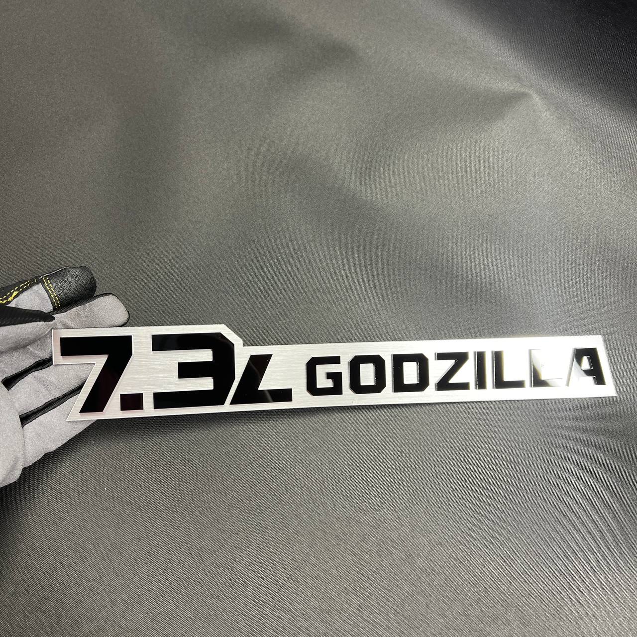 Handmade acrylic 7.3 Godzilla badge for Ford gas V8 truck owners and custom builds.