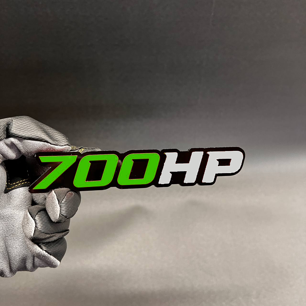 Handcrafted 700HP car badge fender emblem with two tone design