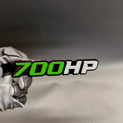 Handcrafted 700HP car badge fender emblem with two tone design