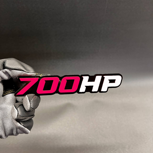 700HP car badge fender emblem in light blue and white with black base
