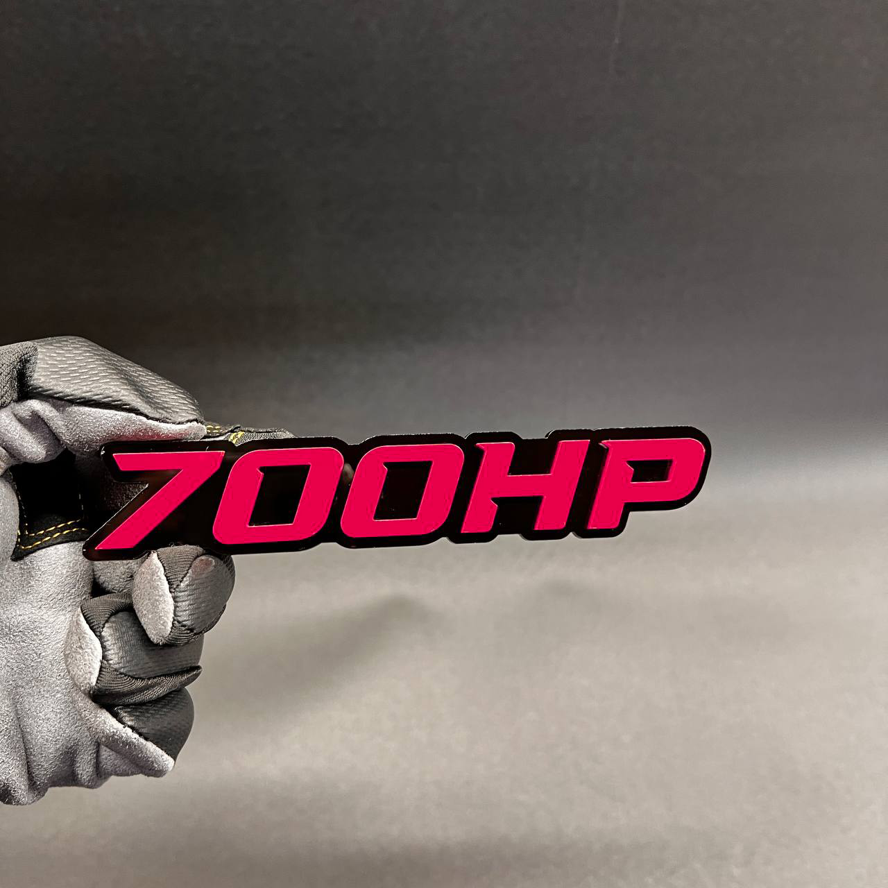 Red 700HP car exterior emblem for fender, tailgate, or trunk