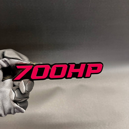 Red 700HP car exterior emblem for fender, tailgate, or trunk