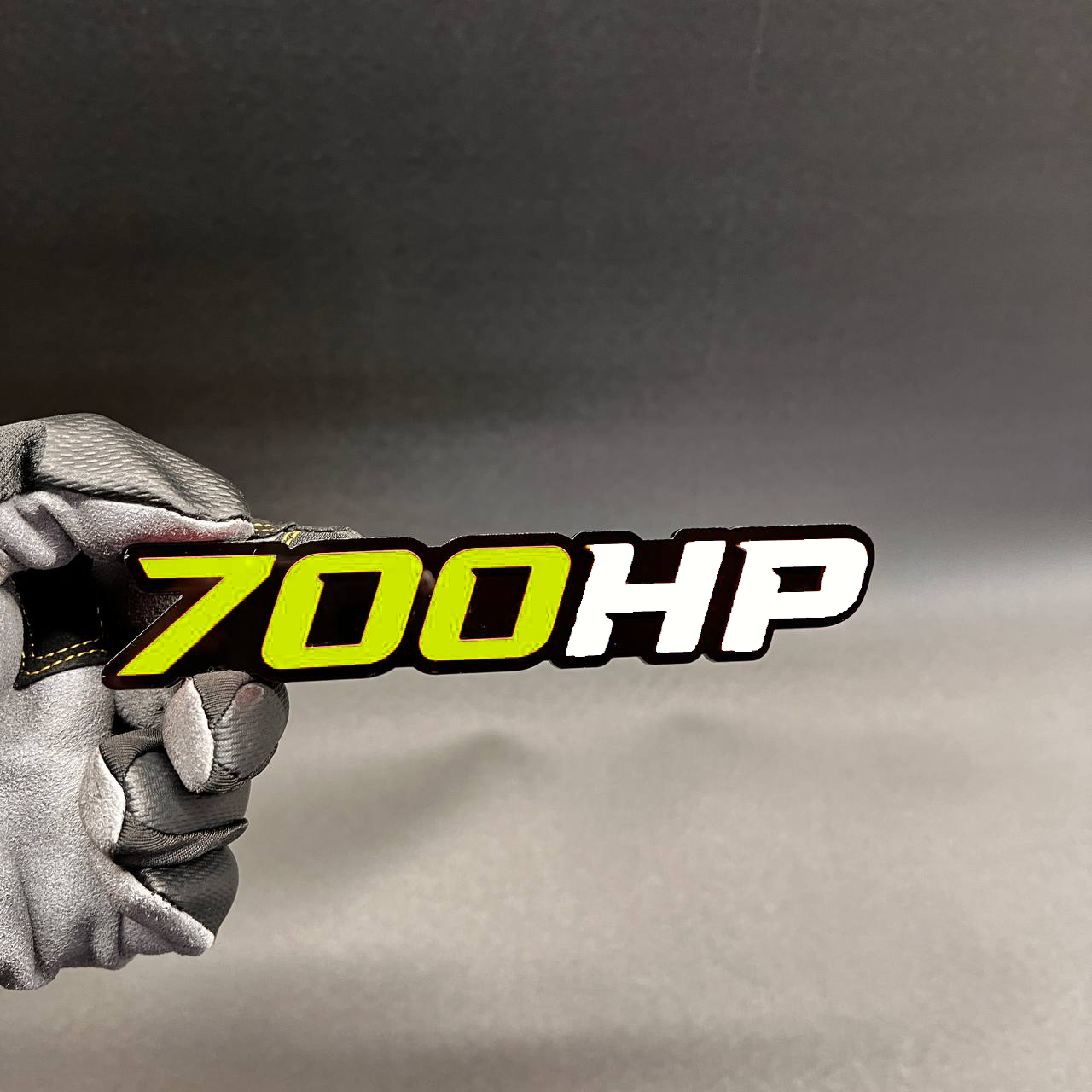 700HP horsepower emblem in half light blue and half white style