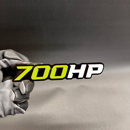 700HP horsepower emblem in half light blue and half white style