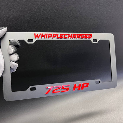 Custom 725HP supercharged car license plate frame with Whipplecharged design