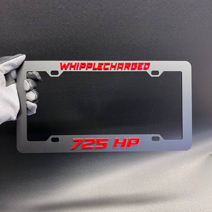 725 HP Whipplecharged license plate frame designed for performance vehicle exterior styling.