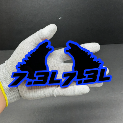 Custom 7.3 truck badge with aggressive dinosaur design