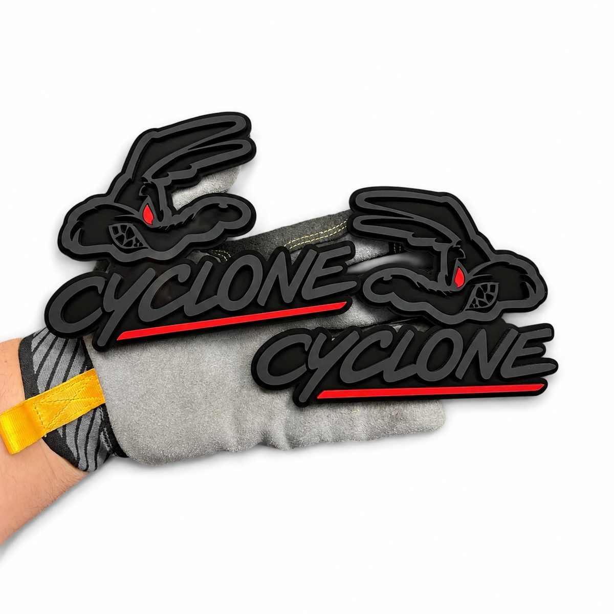Cyclone Coyote Car Badge Matte Black on Black Custom Eye and Line Color