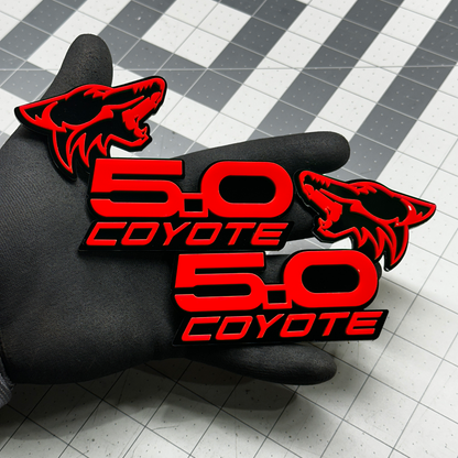 Red and black Coyote 5.0 emblem badge for Mustang GT 5.0 and Ford F150