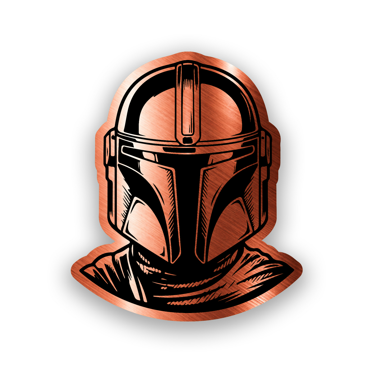 Sci fi warrior helmet car badge with precision engraved galactic artwork