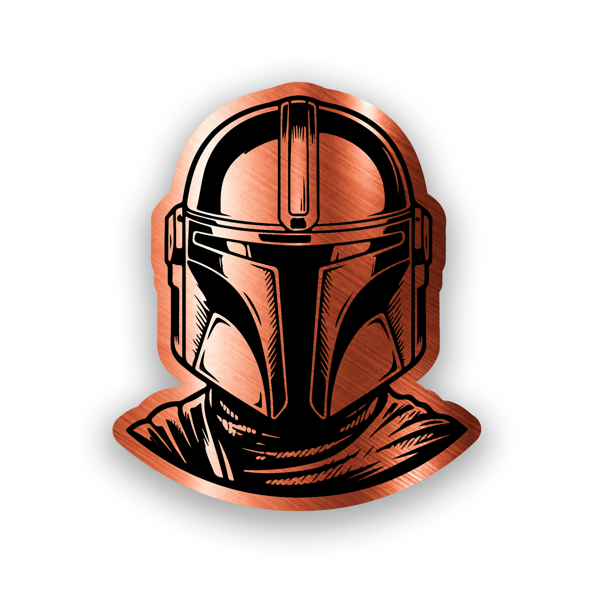 Sci fi warrior helmet car badge with precision engraved galactic artwork