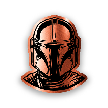 Sci fi warrior helmet car badge with precision engraved galactic artwork