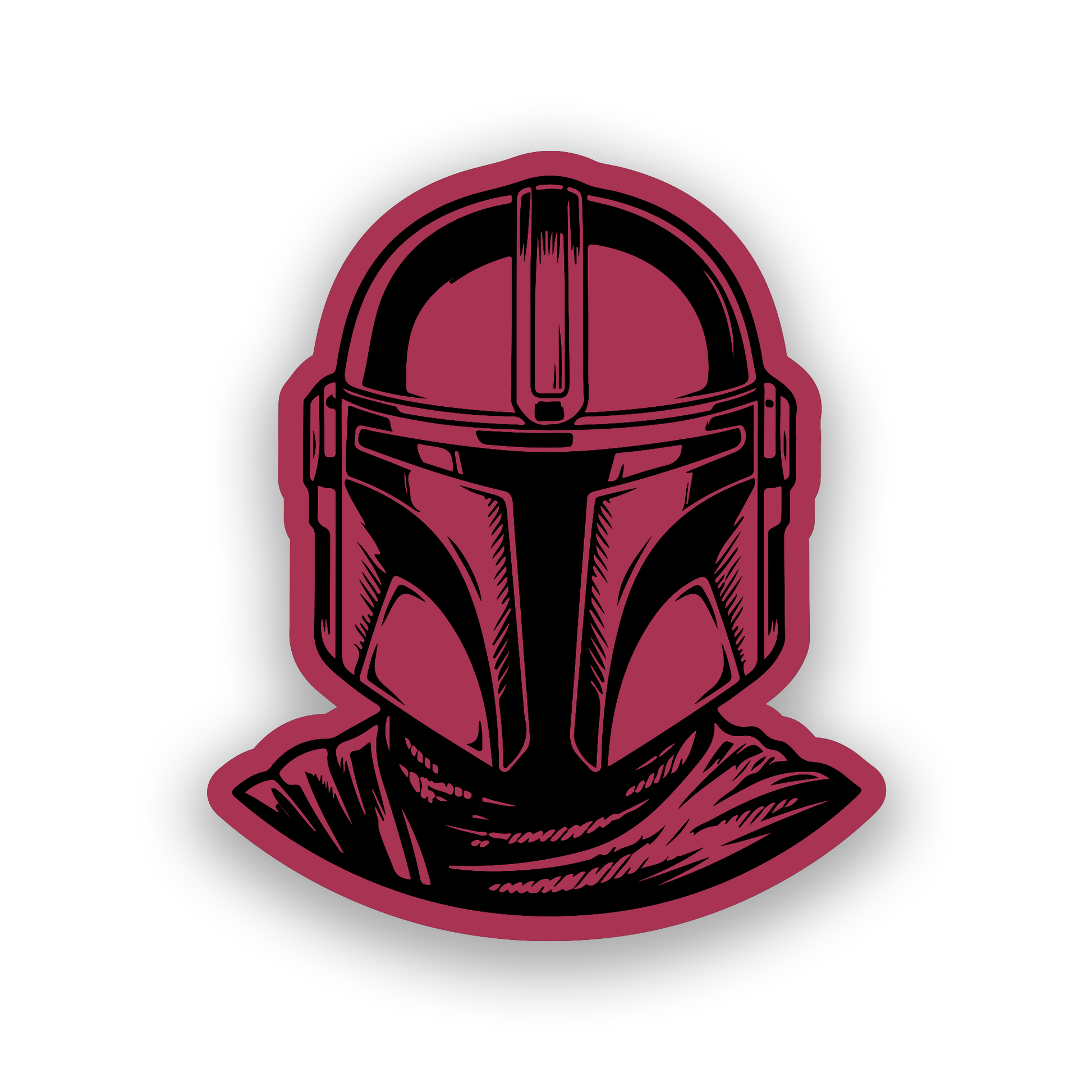 Beskar helmet inspired engraved car emblem with futuristic sci fi styling