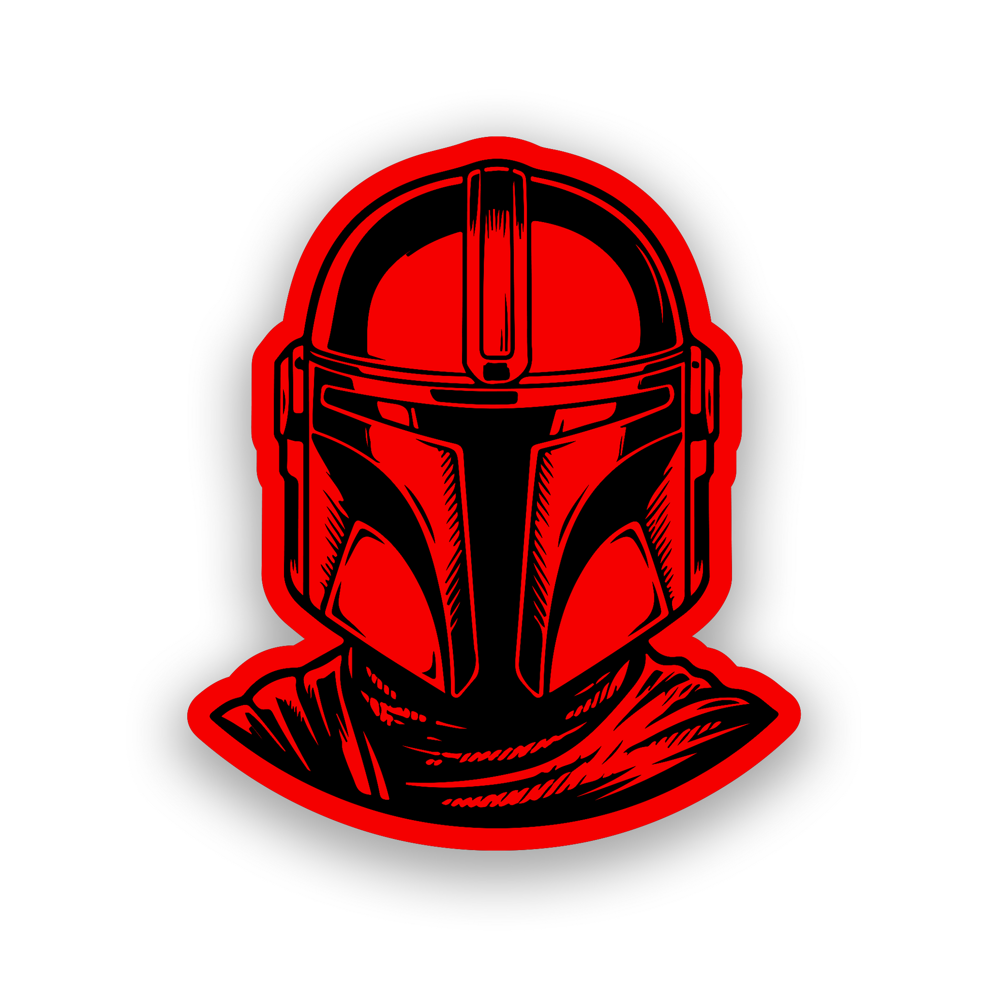 Star Wars bounty hunter inspired automotive badge with detailed engraved helmet artwork