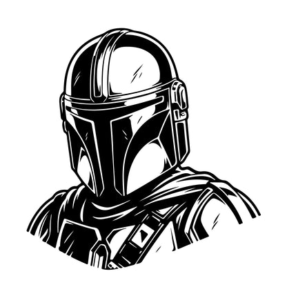 Star Wars inspired automotive badge with detailed Warrior Mandalorian character artwork