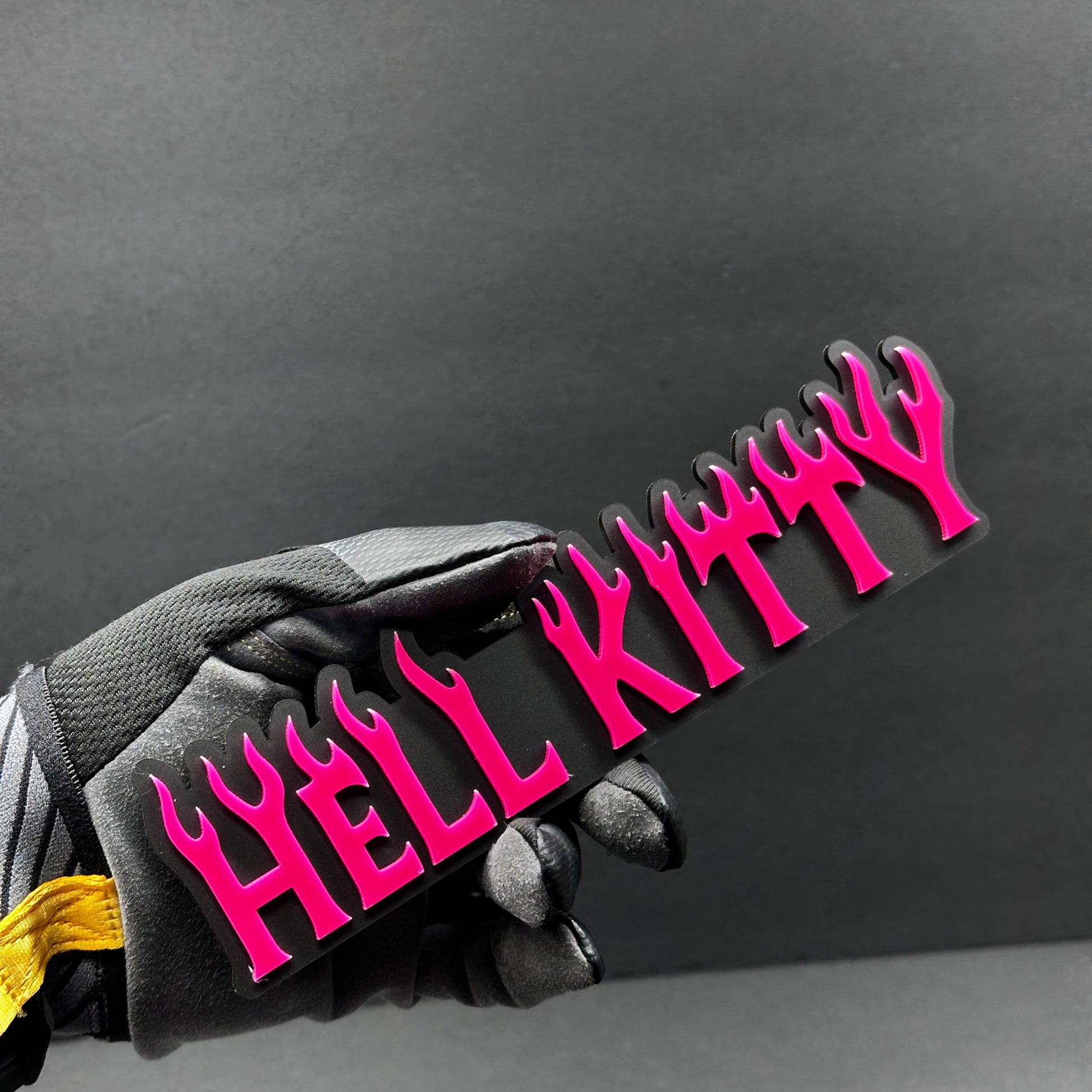 Hell Kitty pink flame acrylic car badge emblem for F150 truck fender