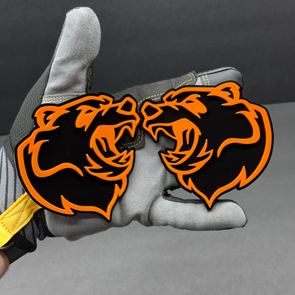 Custom Grizzly Bear hood and fender badge pair for personalized vehicle appearance