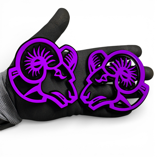 Big Horn Ram badge pair with red eye detail for Dodge Ram 1500 custom acrylic truck emblem