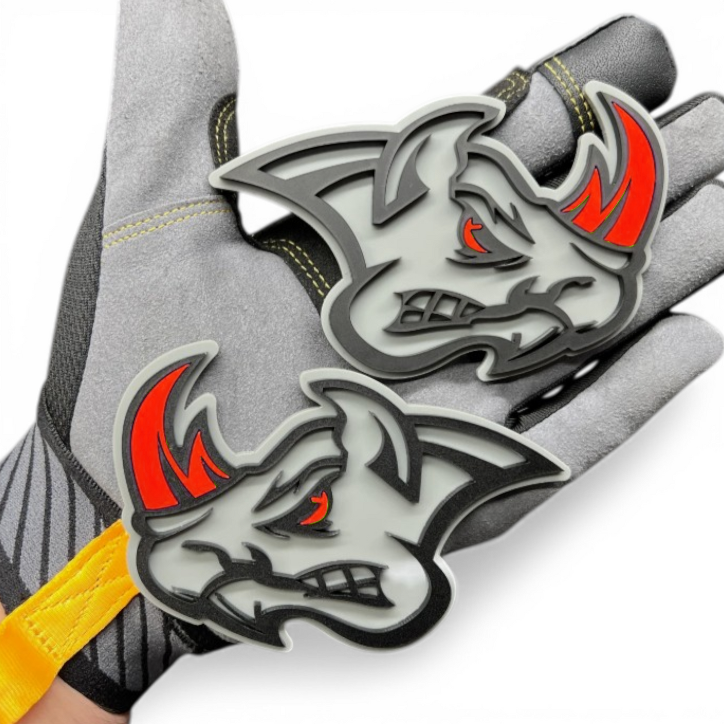 Rhino automotive emblem pair for custom car truck hood fender and tailgate use