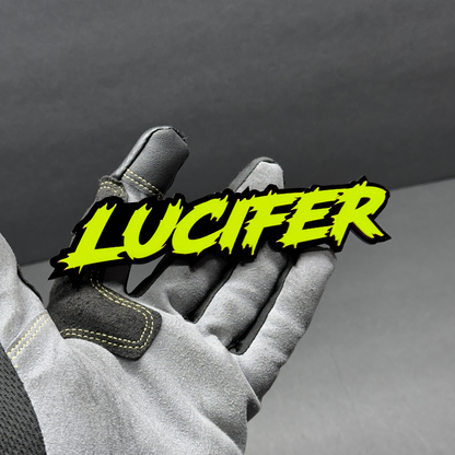 Lucifer custom text badge glossy red acrylic car fender emblem for muscle trucks