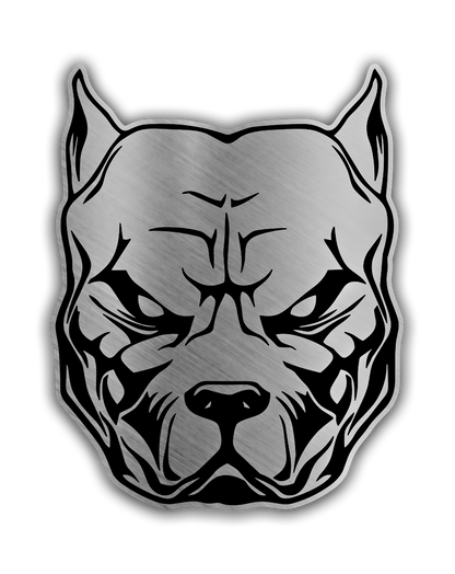 Aggressive Pit Bull Dog engraved car badge fender emblem with brushed silver finish