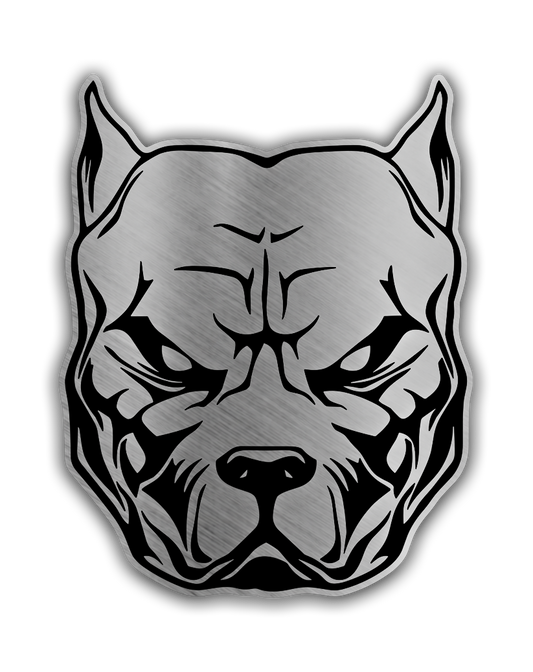 Aggressive Pit Bull Dog engraved car badge fender emblem with brushed silver finish