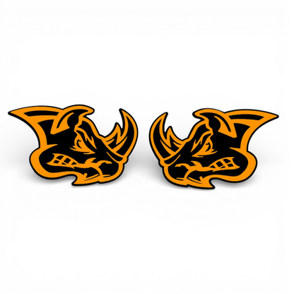 Rhino automotive emblem pair for custom car truck hood fender and tailgate use