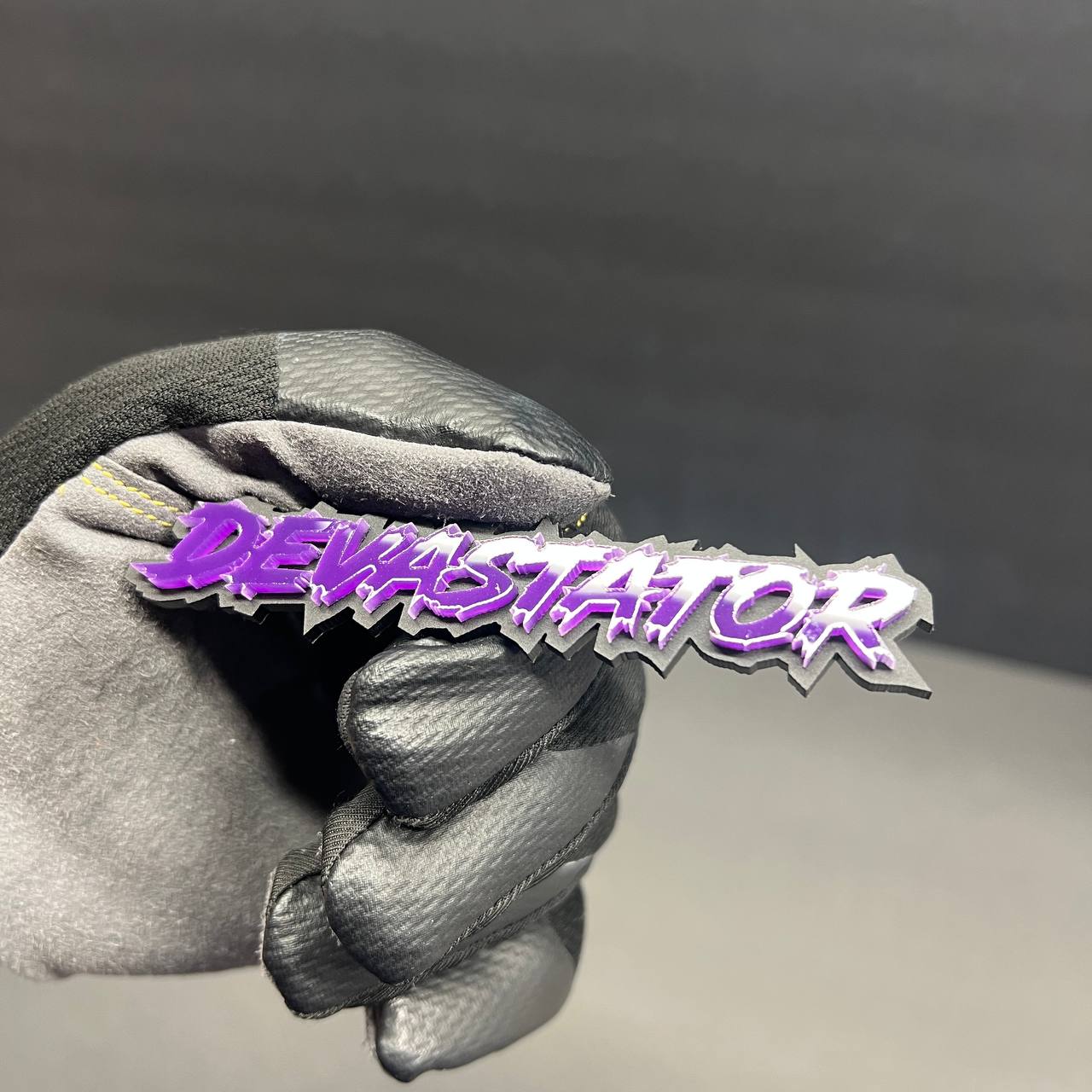 Aggressive Devastator script acrylic badge for hood or tailgate mounting