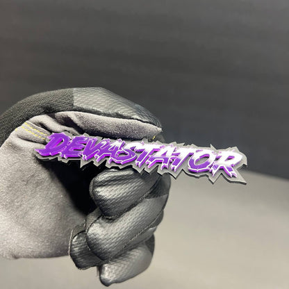 Aggressive Devastator script acrylic badge for hood or tailgate mounting
