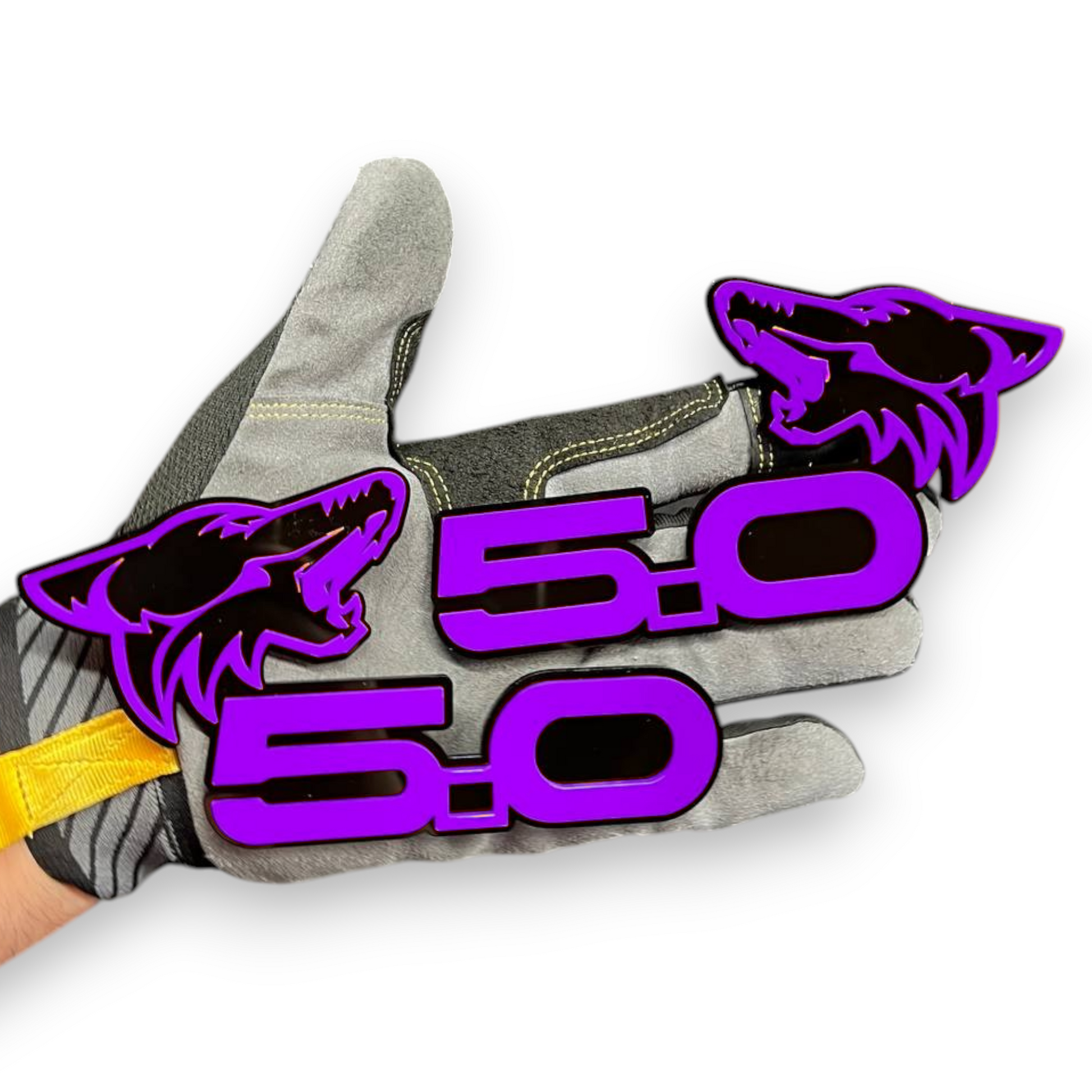 F150 5.0 engine badge with bold red finish