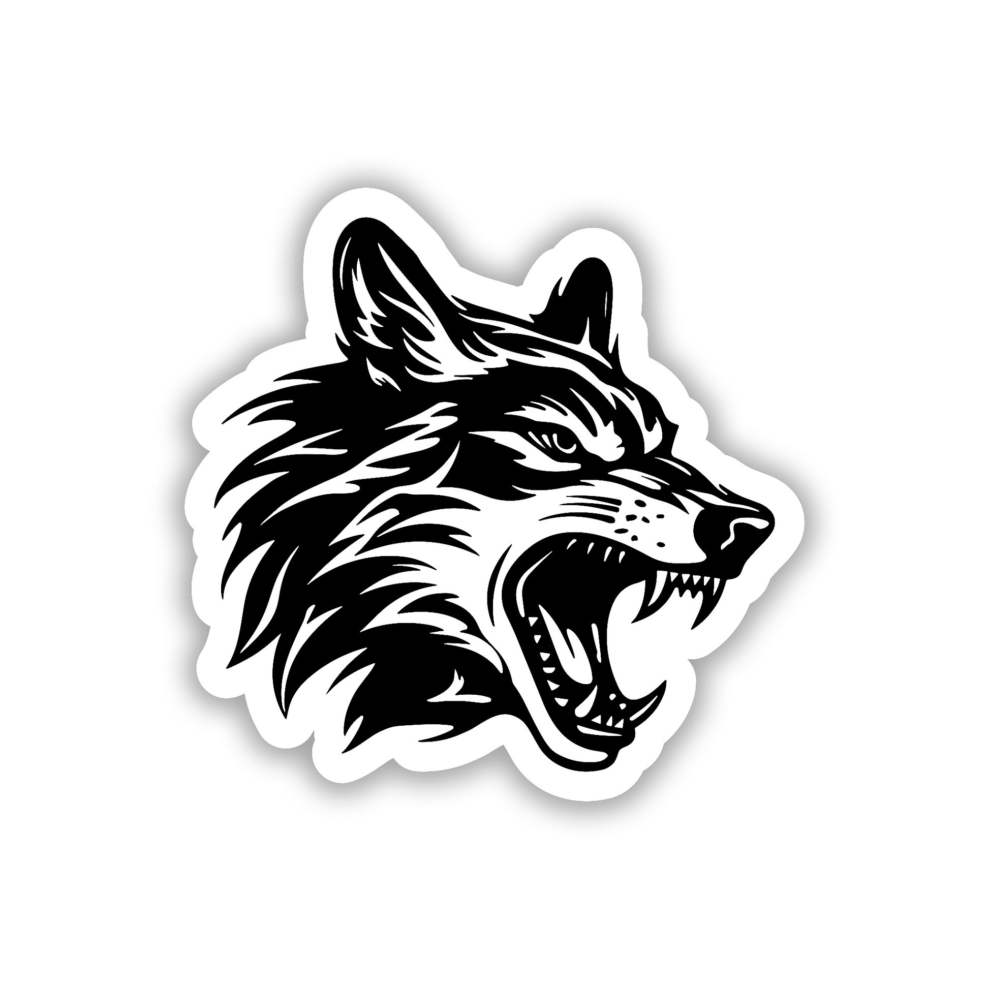 Silver and black wolf car emblem badge with engraved metal style finish