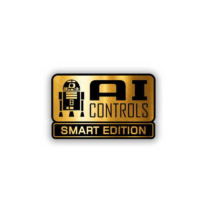 AI Controls custom car badge with Smart Edition lettering and robot graphic