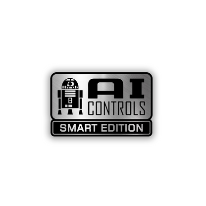 Futuristic AI Controls car emblem with engraved smart technology theme