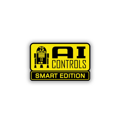 AI Controls Smart car fender emblem with engraved black and silver appearance