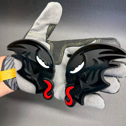 Premium layered acrylic ALIEN car badge featuring an aggressive monster face, white eyes and bright red tongue, ideal for custom automotive styling.