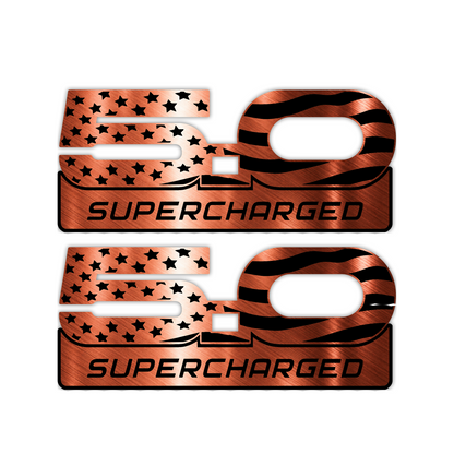 5.0 Supercharged stars and stripes automotive fender emblem
