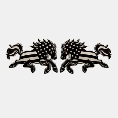 American flag bucking horse car badge emblem in black and silver finish