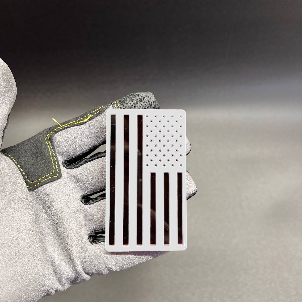 Patriotic USA flag acrylic badge with stars and stripes for truck fender, tailgate, hood, or grille decor.