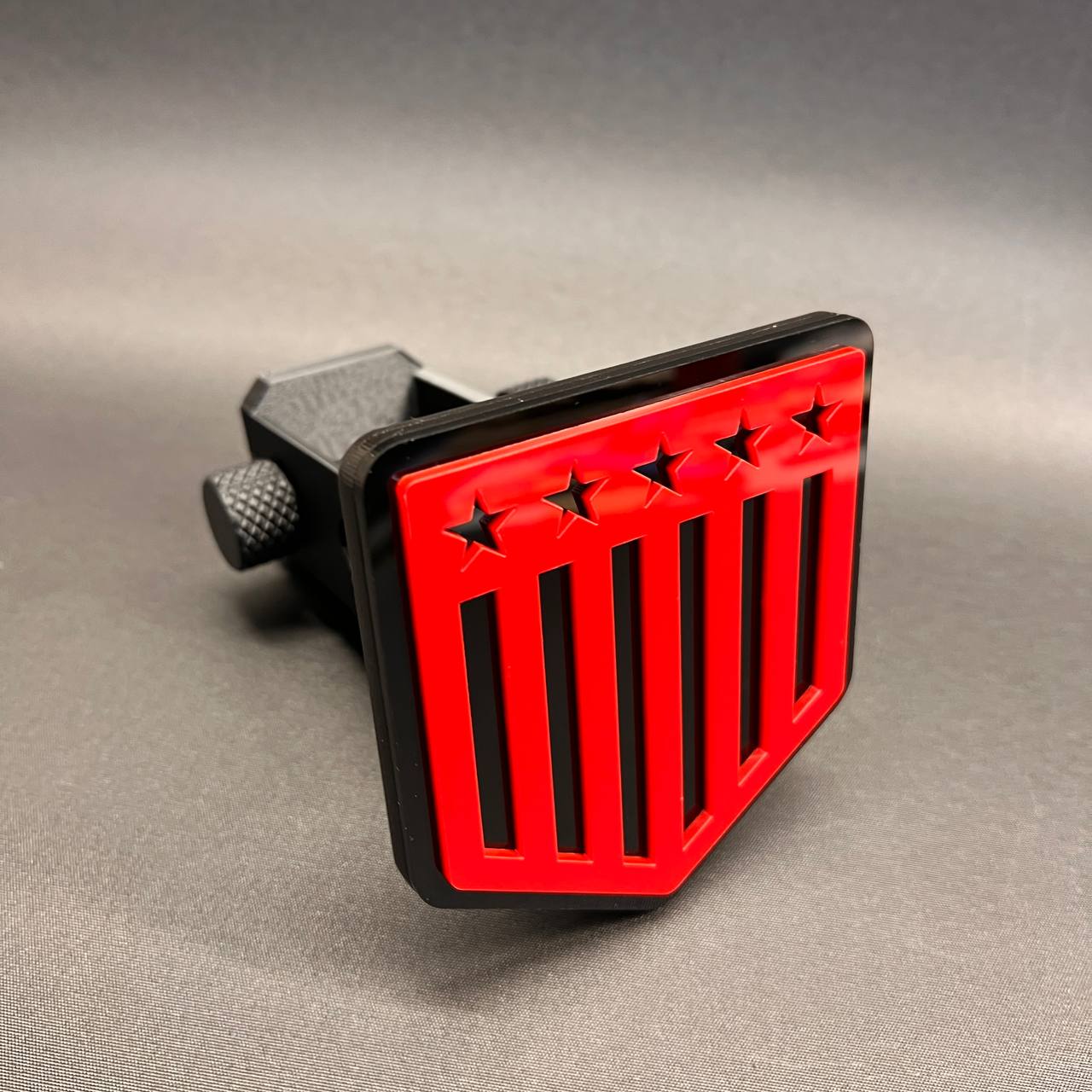 Red black American flag truck hitch cover with stars and stripes
