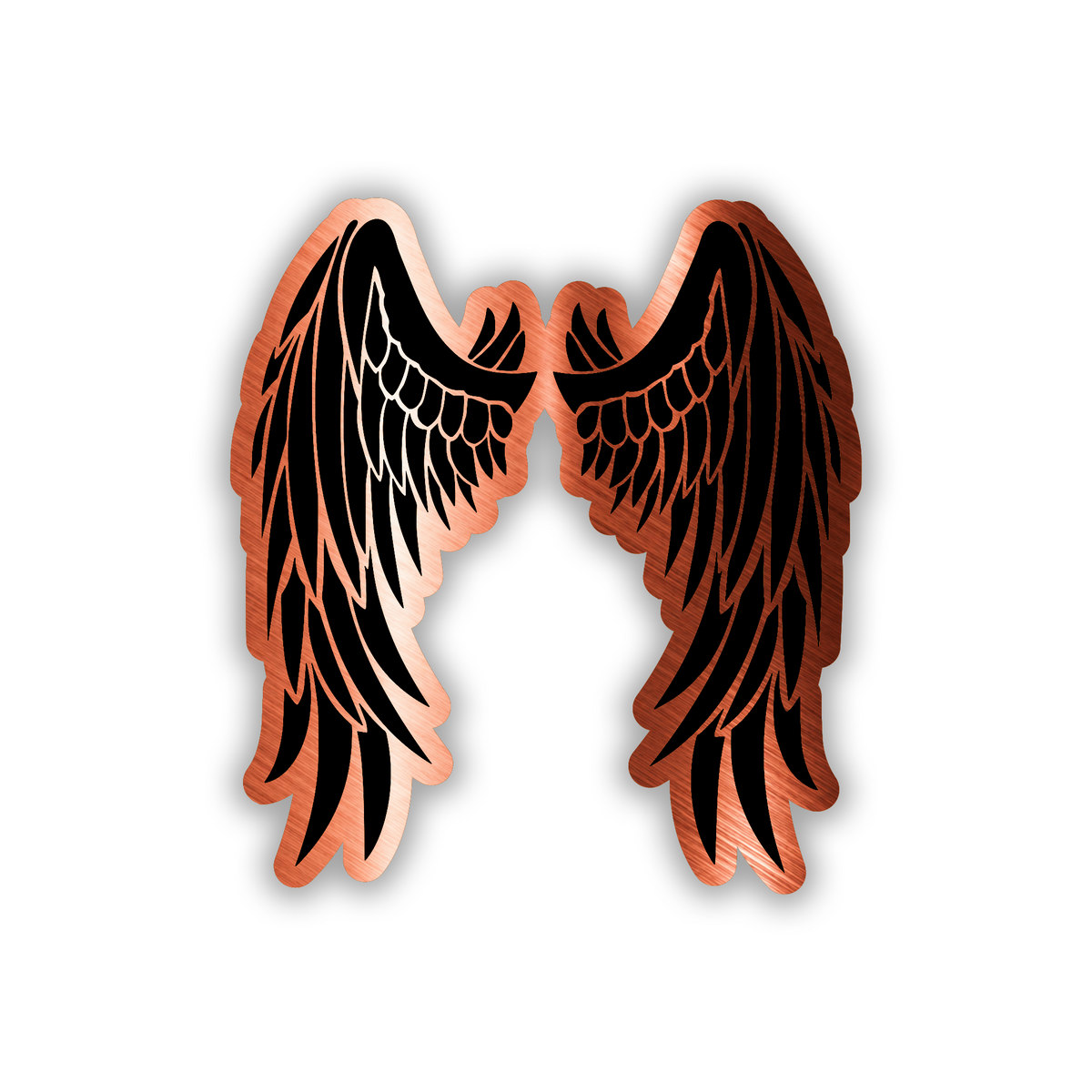 Silver and black wing car badge with detailed engraved feather pattern.