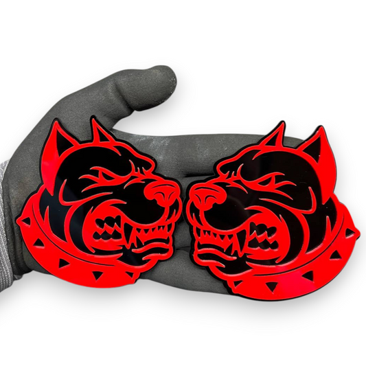 Angry Dog badge emblem pair for car Jeep truck fender hood or tailgate installation